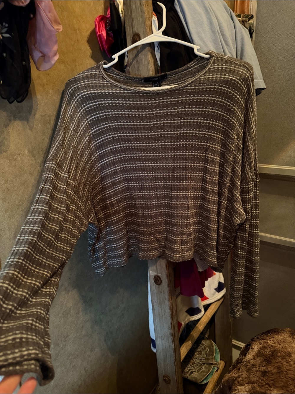 Forever 21 Dark Green Striped Long Sleeve Tee